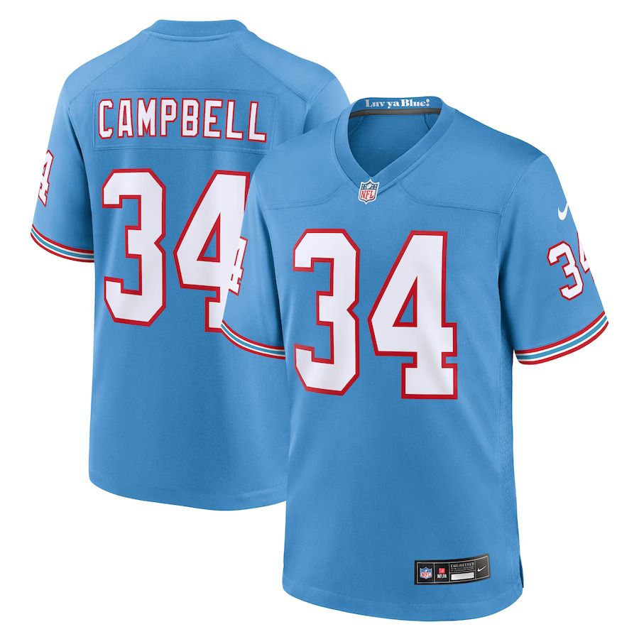 Men Tennessee Titans #34 Earl Campbell Nike Light Blue Oilers Throwback Retired Player Game NFL Jersey
